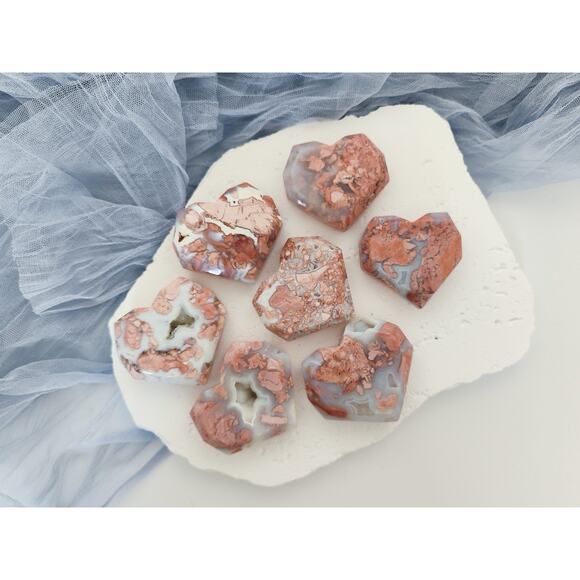 Pink Petal Agate Heart Crystal Carving Healing Crystal Druzy - Picture 3 of 10